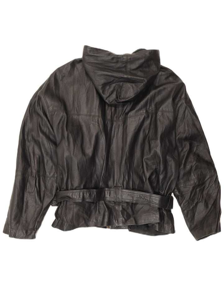 Vintage Herren Lederjacke mit Kapuze UK 42 XL Schwarz