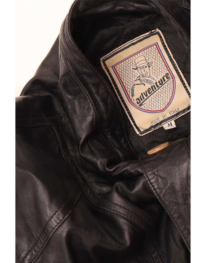 Vintage Herren Loose Fit Lederjacke UK 38 Medium Schwarz