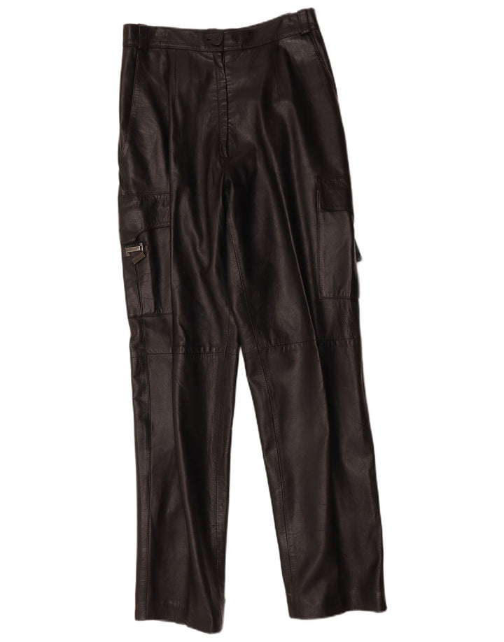 FLORENTIA Gerade Leder-Cargohose für Damen IT 44 Mittel W28 L31 Schwarz