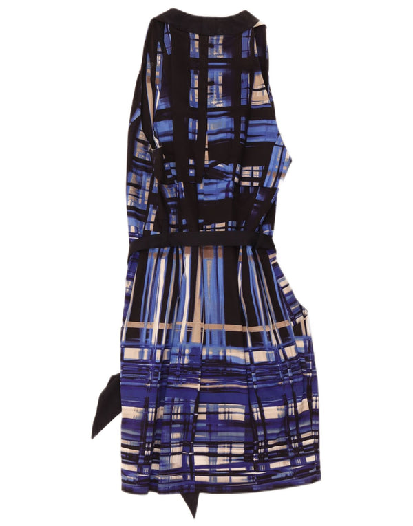 Karen Millen Damen Ärmelloses Basic-Kleid UK 12 Mittelblau Geometrisch