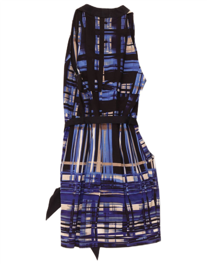 Karen Millen Damen Ärmelloses Basic-Kleid UK 12 Mittelblau Geometrisch