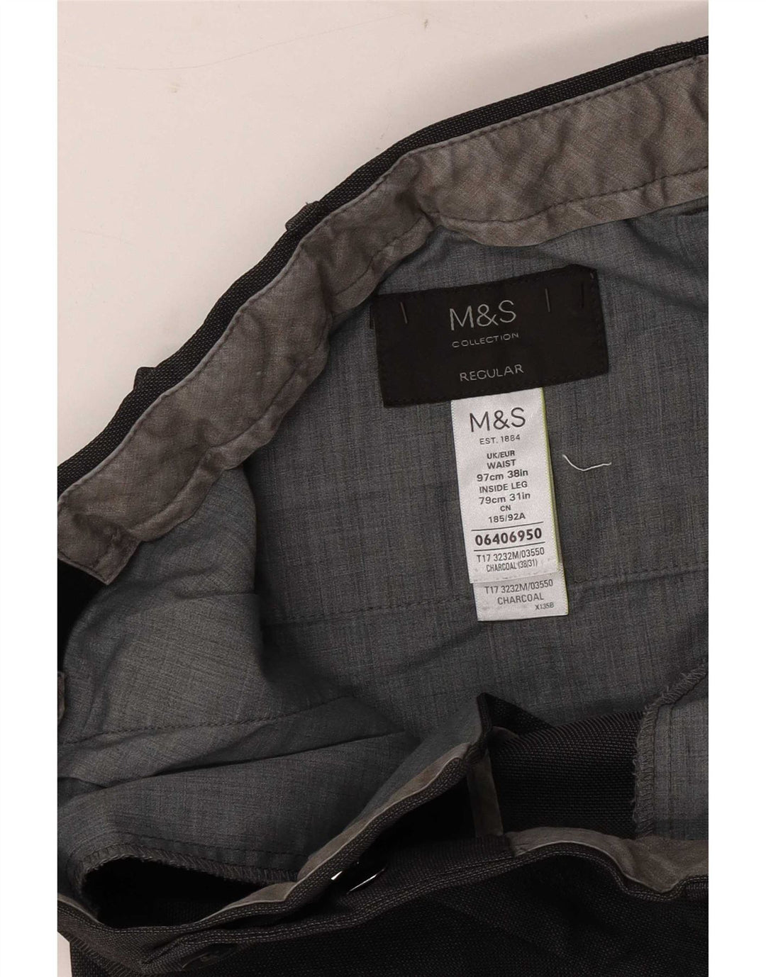 Marks & Spencer Herren-Anzughose, gerade, normal, W38, L31, grau, Polyester