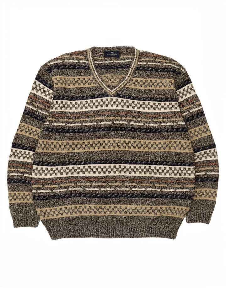 Malagrida Herren-Pullover mit V-Ausschnitt, XL, mehrfarbig, geometrisch, Baumwolle