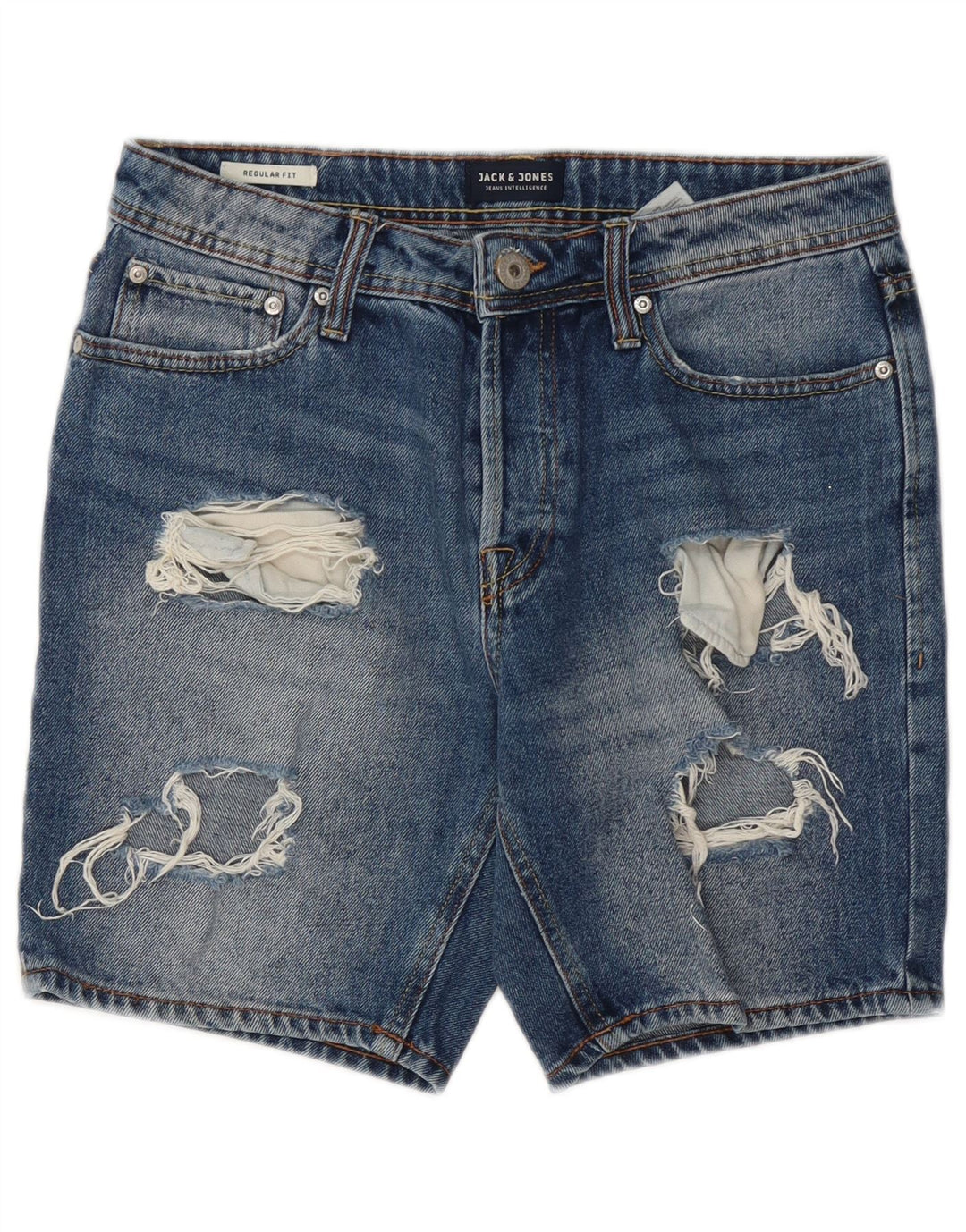 Jack & Jones Herren-Jeansshorts im Used-Look, normale Passform, Größe S, W28, Blau, Baumwolle