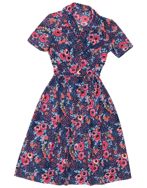 Vintage Damen A-Linie Kleid UK 10 Small Blue Floral