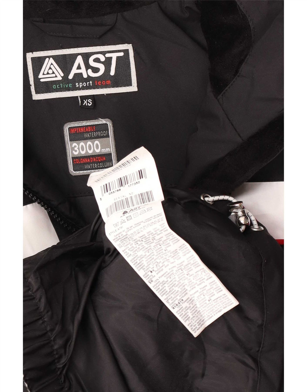AST Herren-Regenjacke mit grafischer Kapuze, UK 34, XS, schwarzes Farbblock-Polyester