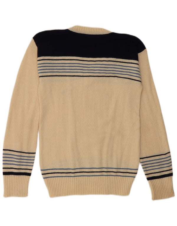 Vintage Womens V-Neck Jumper Sweater UK 8 Small Off White Striped