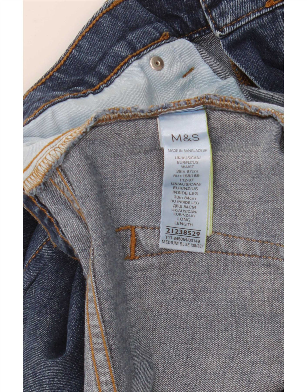 Marks & Spencer Herren Regular Straight Jeans W38 L33 Blau Baumwolle