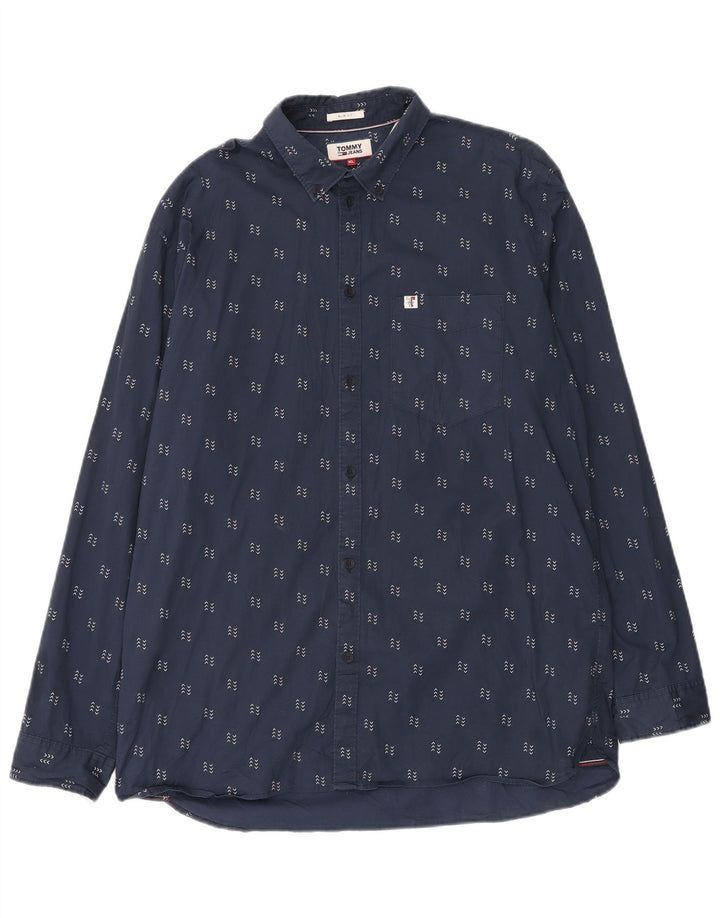 Tommy Hilfiger Herren-Hemd mit abstraktem Muster, XL, Marineblau, Baumwolle
