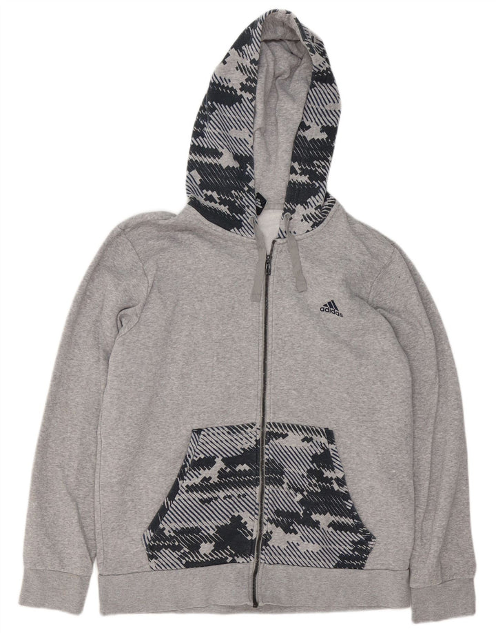 Adidas Herren-Kapuzenpullover mit Reißverschluss, groß, grau, geometrisch
