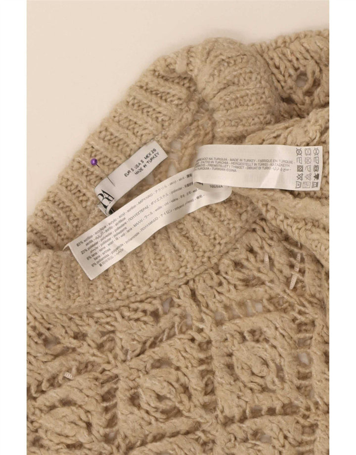 Zara Damen-Pullover, übergroß, bauchfrei, Rundhalsausschnitt, Gr. 10, Größe S, Beige