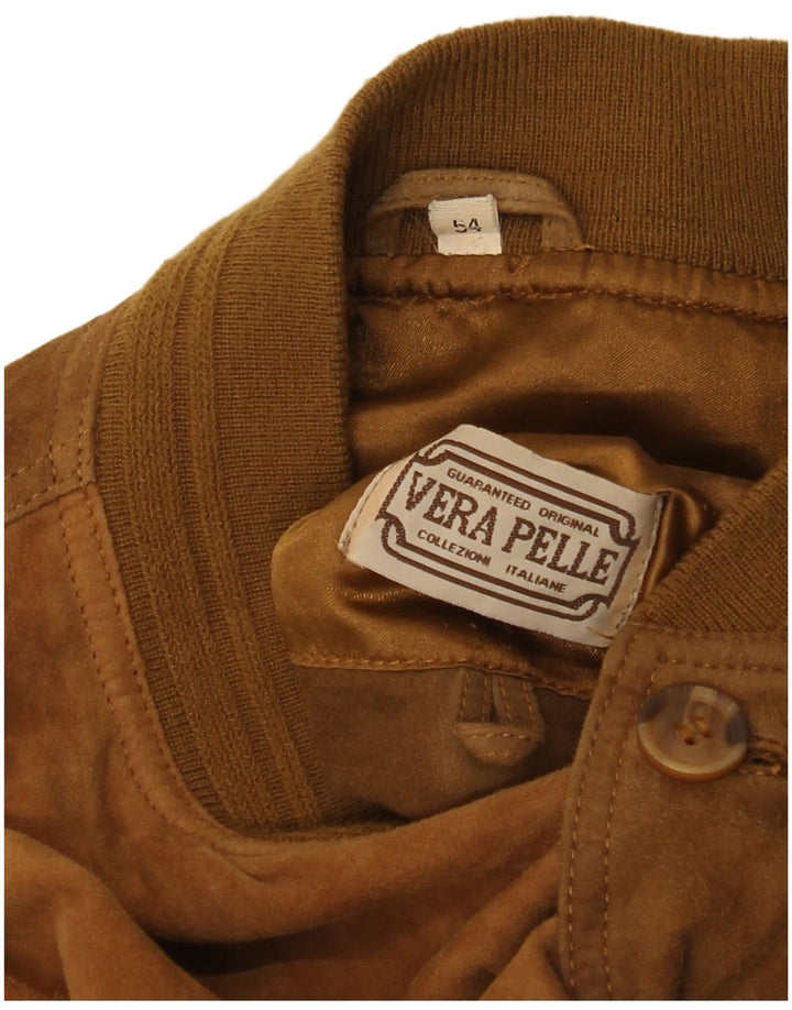 Vintage Herren Wildleder Bomberjacke IT 54 2XL Braunes Leder