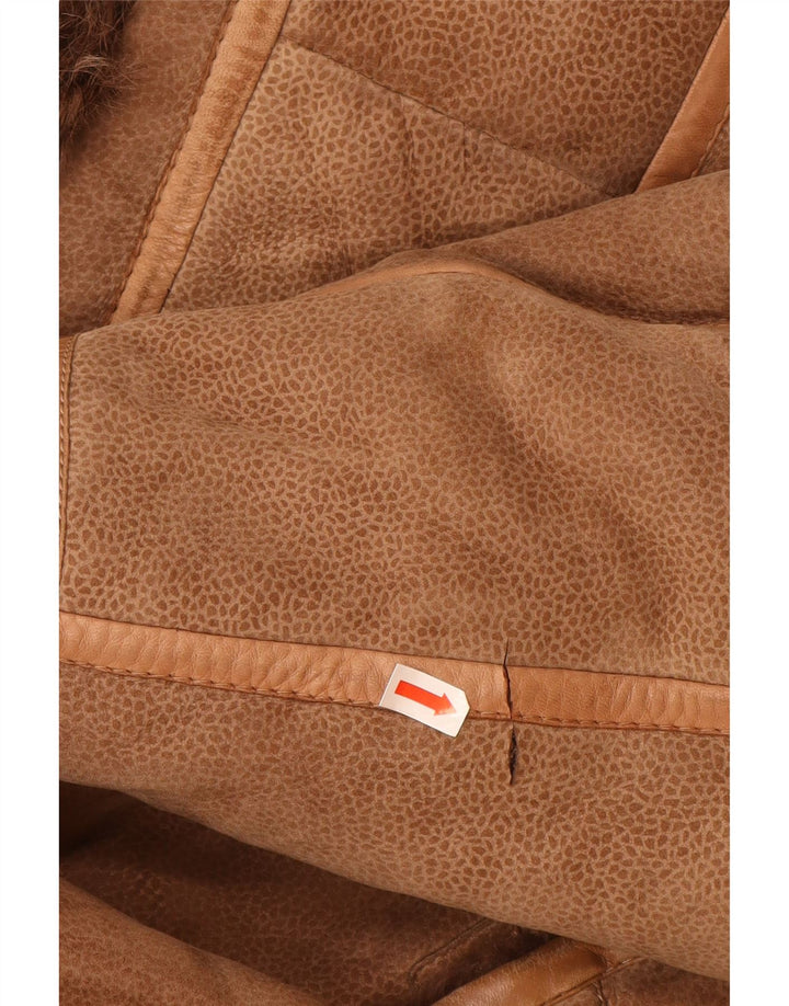 VINTAGE Damen Lammfellmantel UK 16 Großer brauner Tierdruck