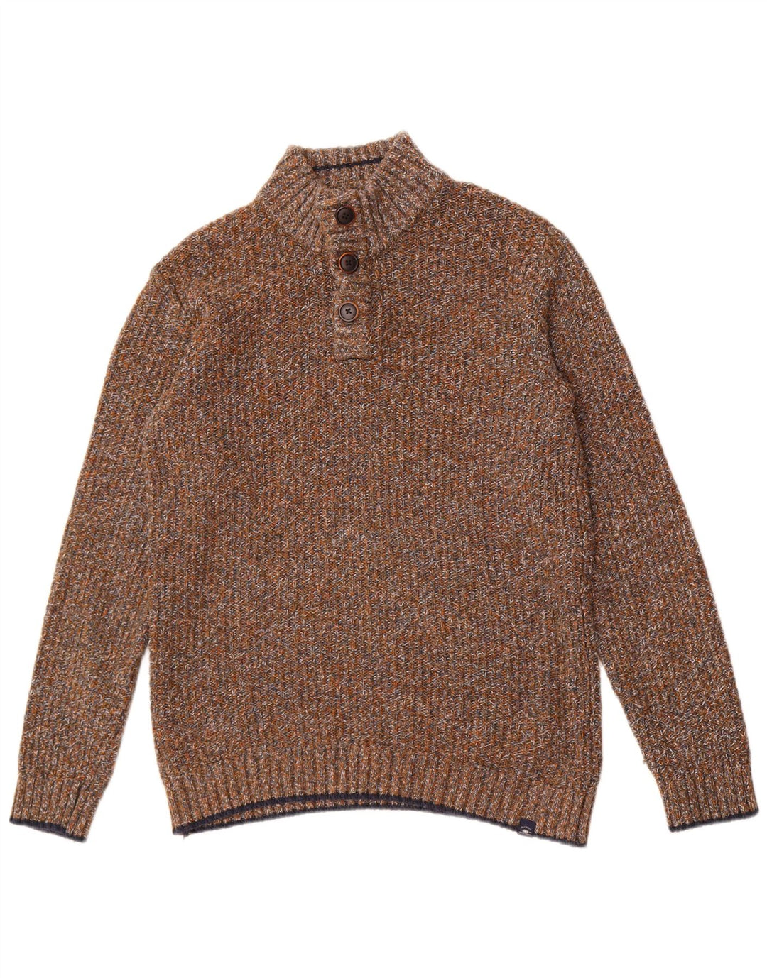 Fat Face Herren-Pullover mit Knopfkragen, mittelbraun gesprenkelte Baumwolle