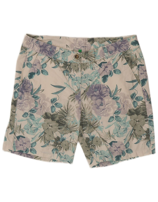 Benetton Damen Chinoshorts UK 12 Medium W34 Weiß geblümte Baumwolle