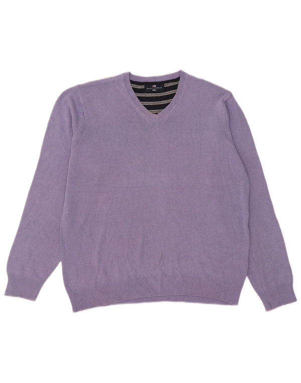 Marks & Spencer Herren Blauer Harbor-Pullover mit V-Ausschnitt Mittelviolett