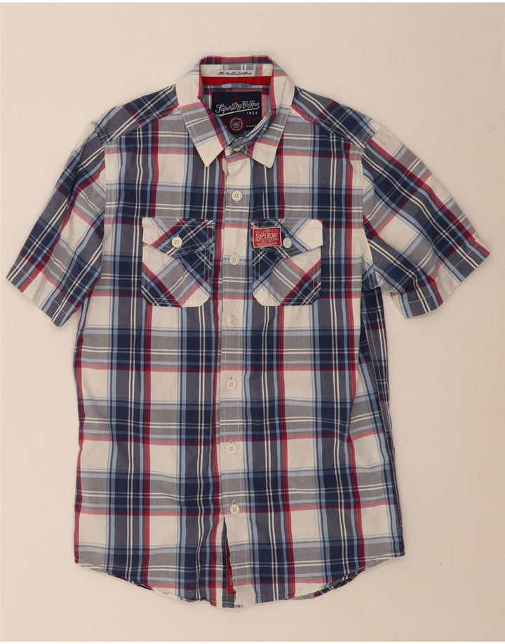 SUPERDRY Mens Short Sleeve Shirt Medium Blue Check Cotton Vintage Superdry and Second-Hand Superdry from Messina Hembry 