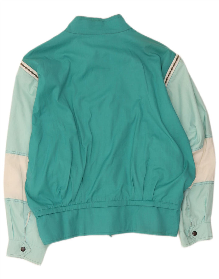 Vintage Damen Bomberjacke UK 12 Medium Türkis Colourblock Polyester