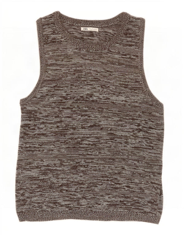 Zara Herren-Tanktop, groß, grau geflecktes Acryl