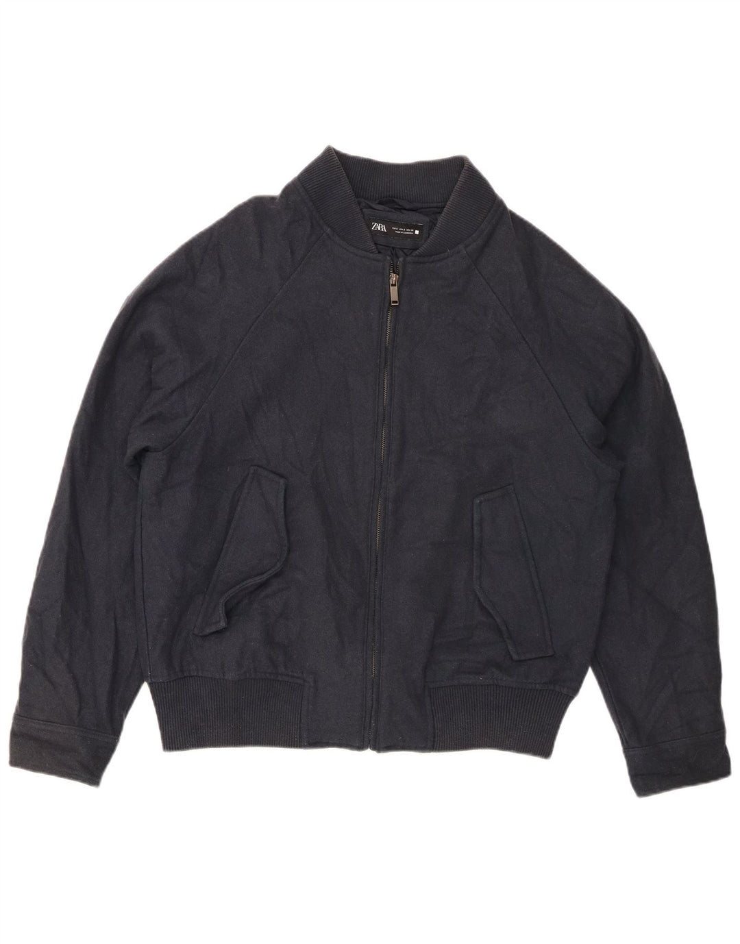 Zara Herren-Bomberjacke mit lockerer Passform, UK 36, kleine marineblaue Wolle