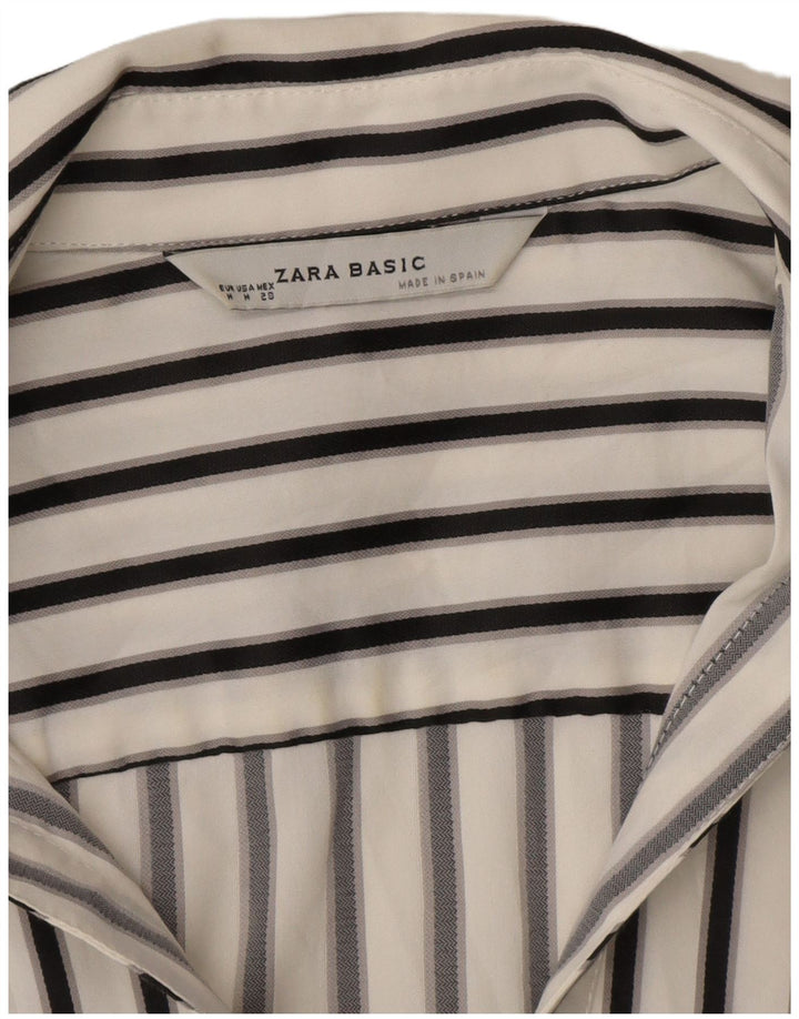 Zara Damen Kurzarm-Hemdbluse UK 12 Mittelweiß gestreift