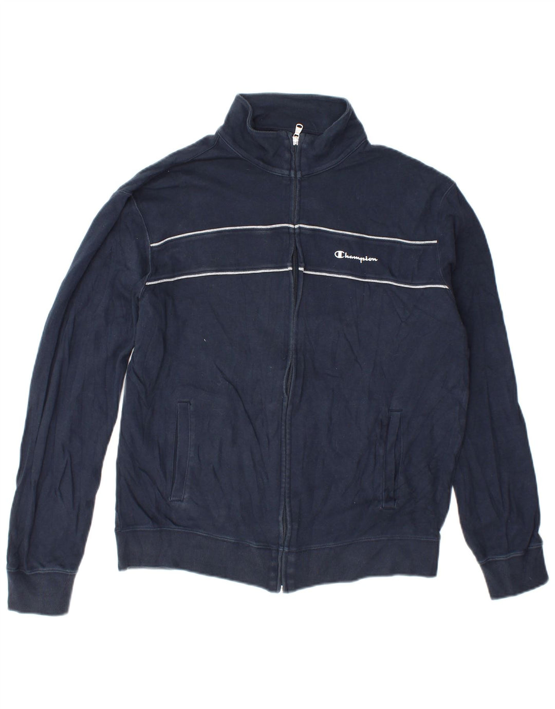 Champion Herren-Trainingsanzug-Oberteil, große marineblau gestreifte Baumwolle