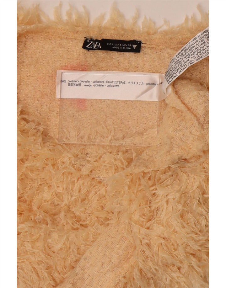 Zara Damen Crop Crew Neck Pullover Pullover UK 16 Large Gelb Polyester