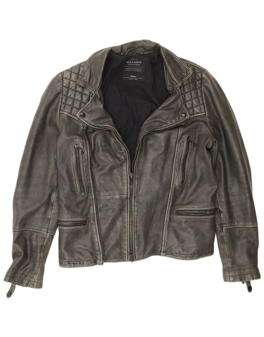 All Saints Herren Biker-Lederjacke UK 36 Small Grau