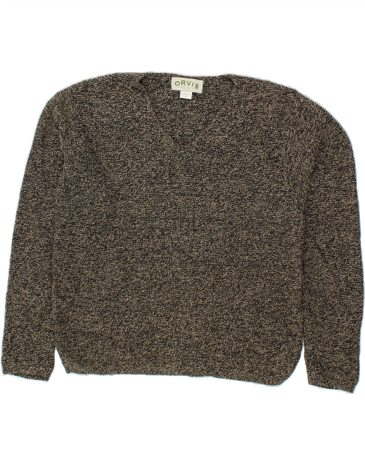 ORVIS Womens V-Neck Jumper Sweater UK 14 Medium Grey Flecked Cotton Vintage Orvis and Second-Hand Orvis from Messina Hembry 