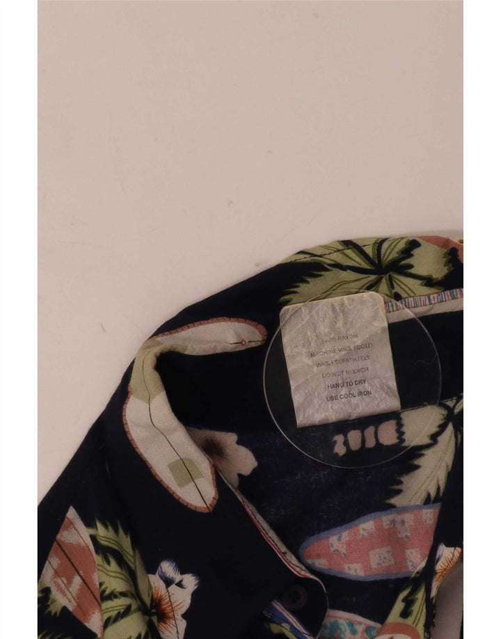 Vintage Herren-Kurzarmshirt mit abstraktem Muster, groß, marineblau, Rayon