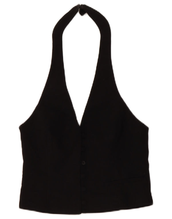 Zara Damen Crop Neckholder Top UK 12 Mittelschwarze Viskose