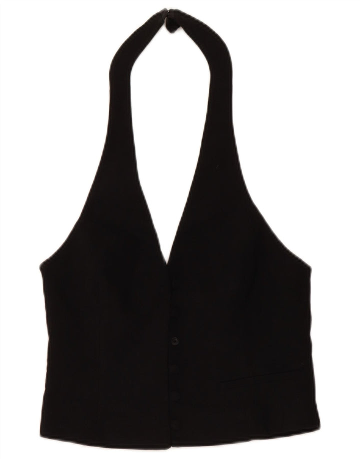 Zara Damen Crop Neckholder Top UK 12 Mittelschwarze Viskose