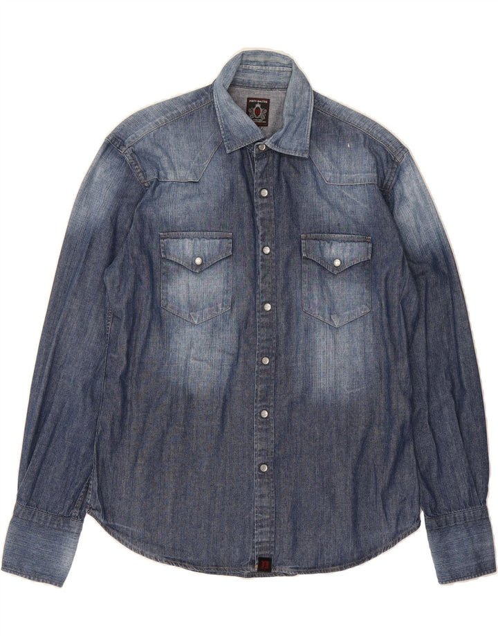 VINTAGE Mens Slim Fit Denim Shirt Medium Blue Vintage Vintage and Second-Hand Vintage from Messina Hembry 