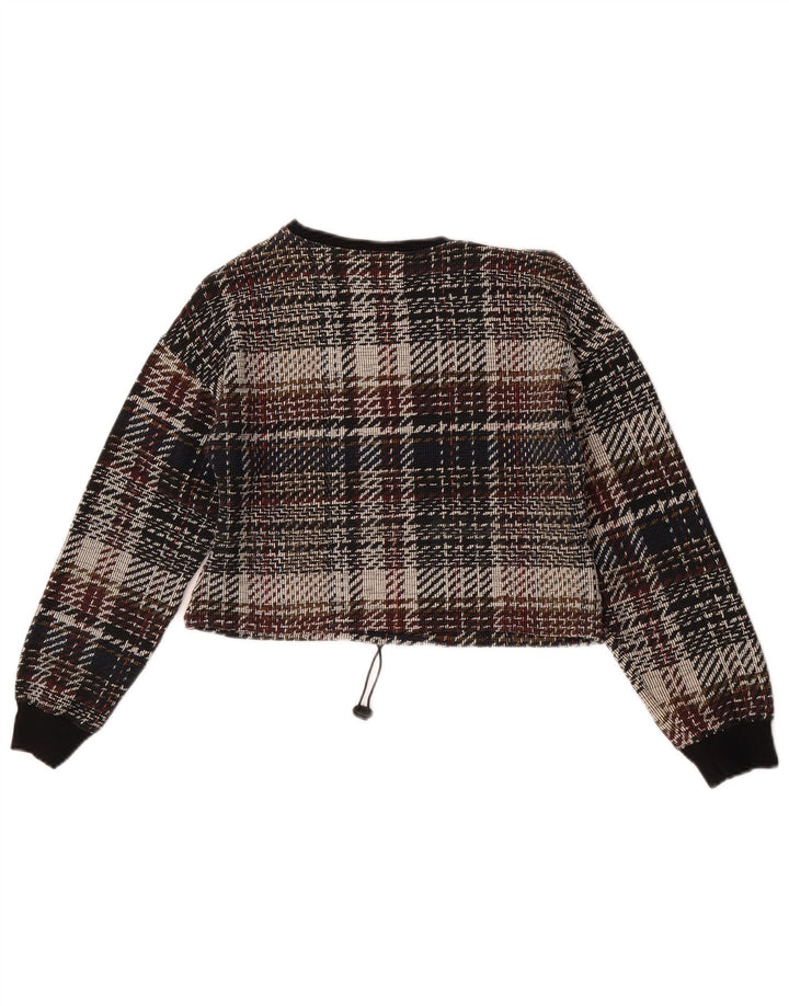 Zara Damen Trafaluc Langarm-Crop-Top UK 10 Small Mehrfarbig kariert