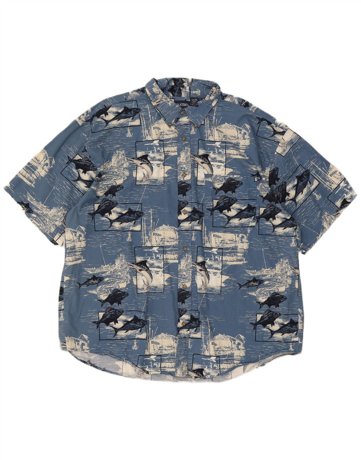 Puritan Herren Grafik Kurzarmhemd 2XL Blau Baumwolle