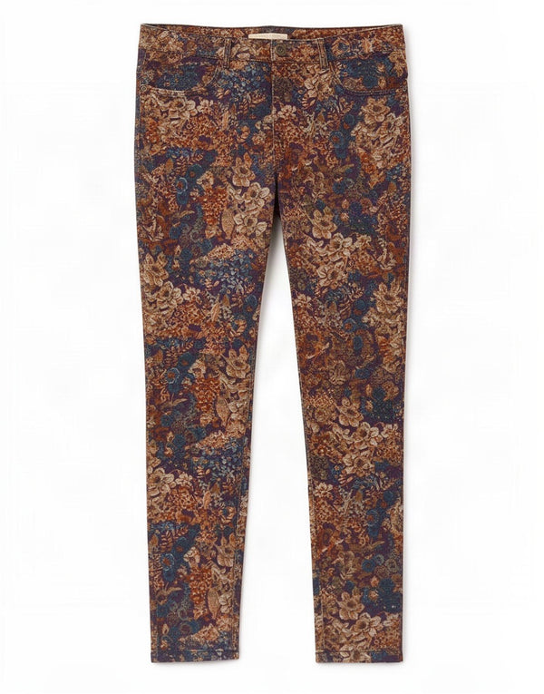 Zara Damen Skinny Jeans EU 42 Large W32 L29 Mehrfarbige Blumenbaumwolle