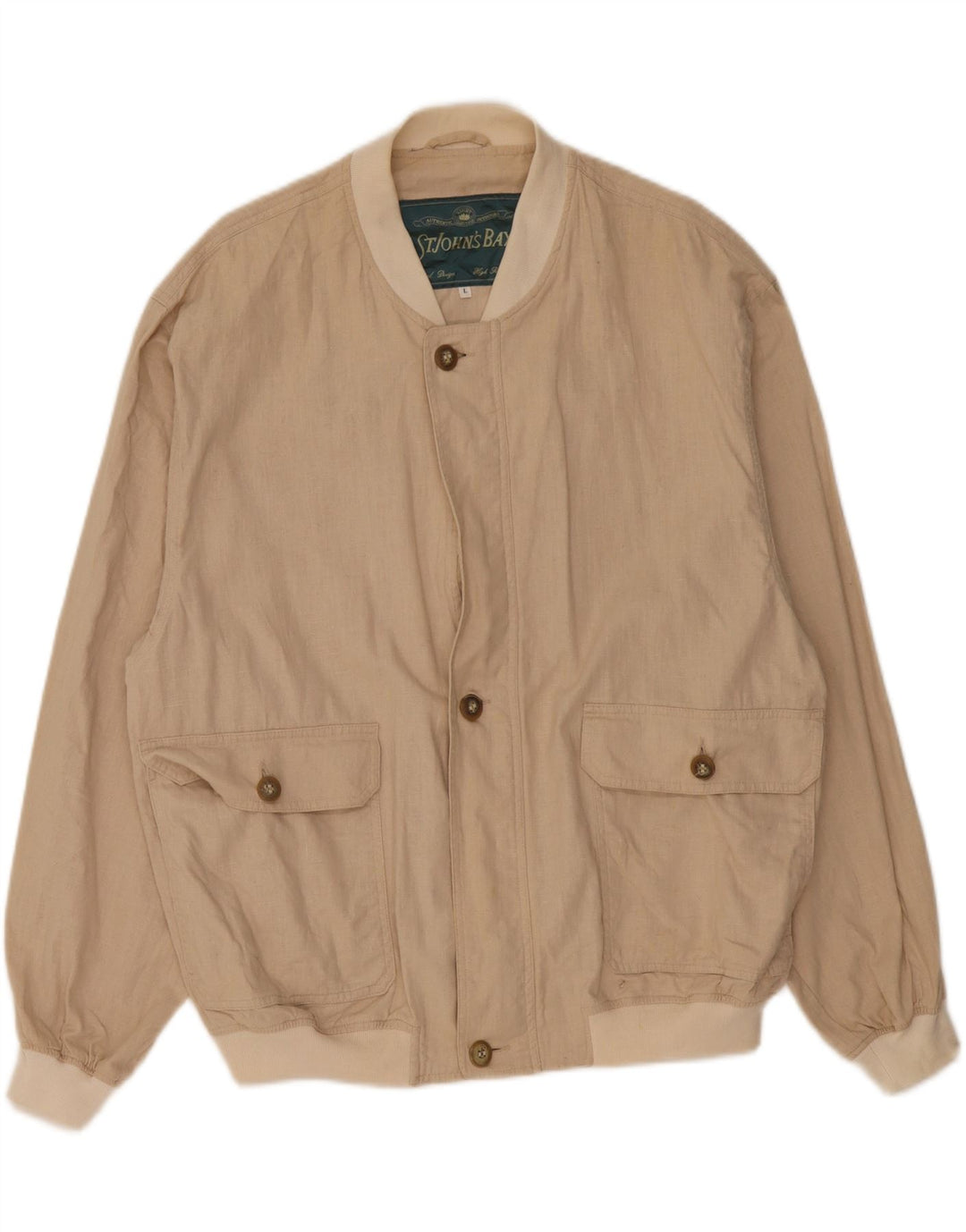 St John's Bay Herren Bomberjacke UK 40 Large Beige Leinen