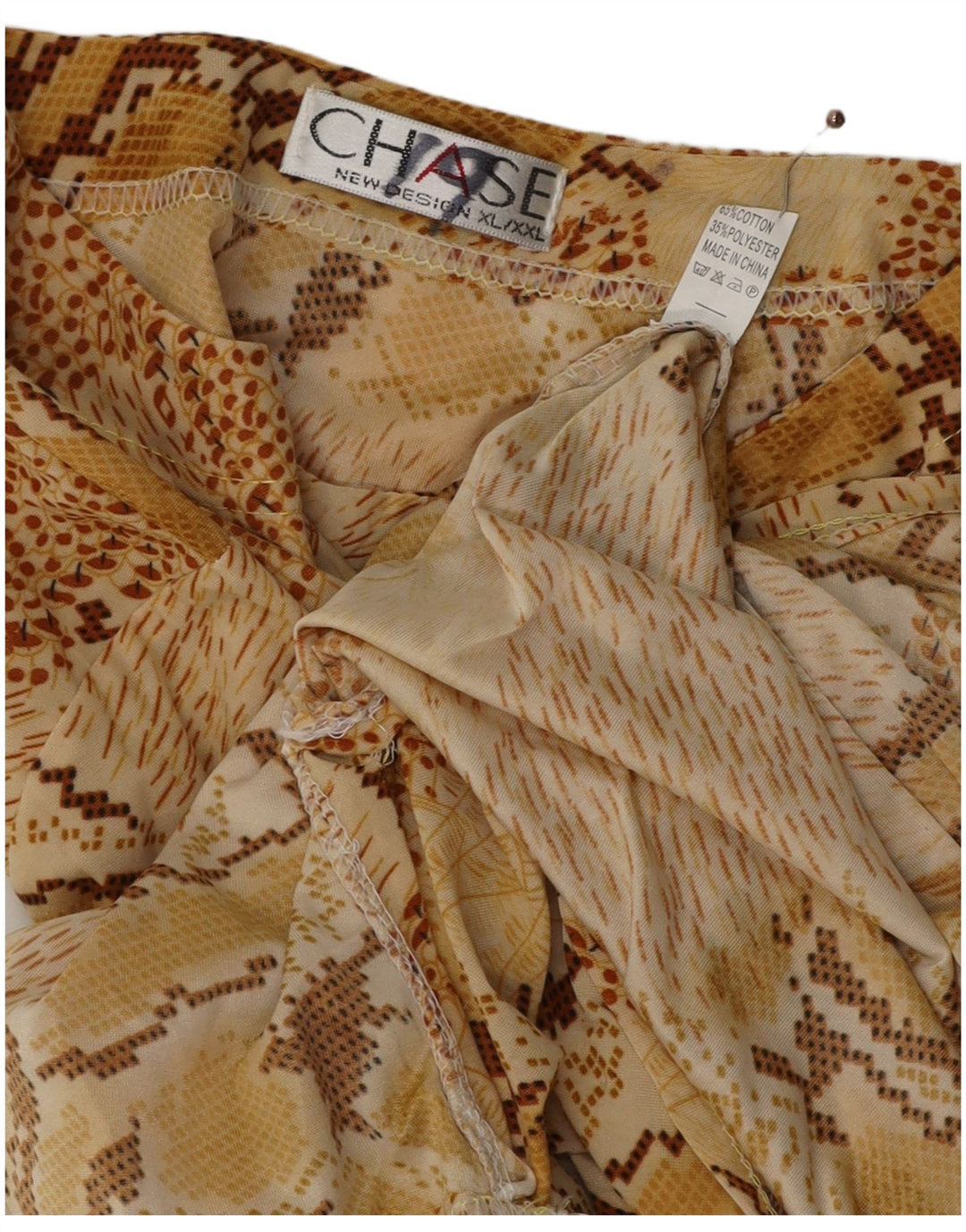 VINTAGE Damen Langarmbluse Top UK 18 XL Beige Animal Print Baumwolle