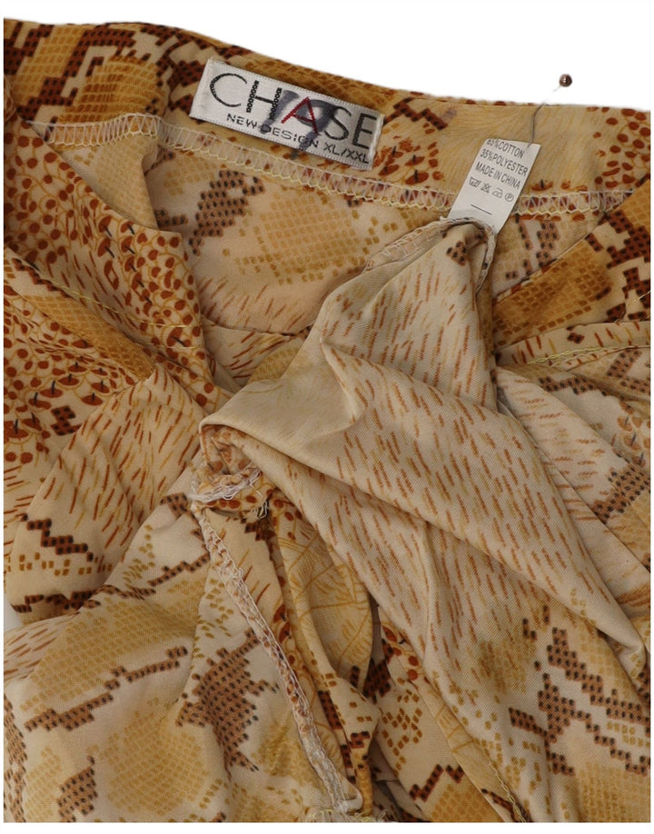 VINTAGE Damen Langarmbluse Top UK 18 XL Beige Animal Print Baumwolle