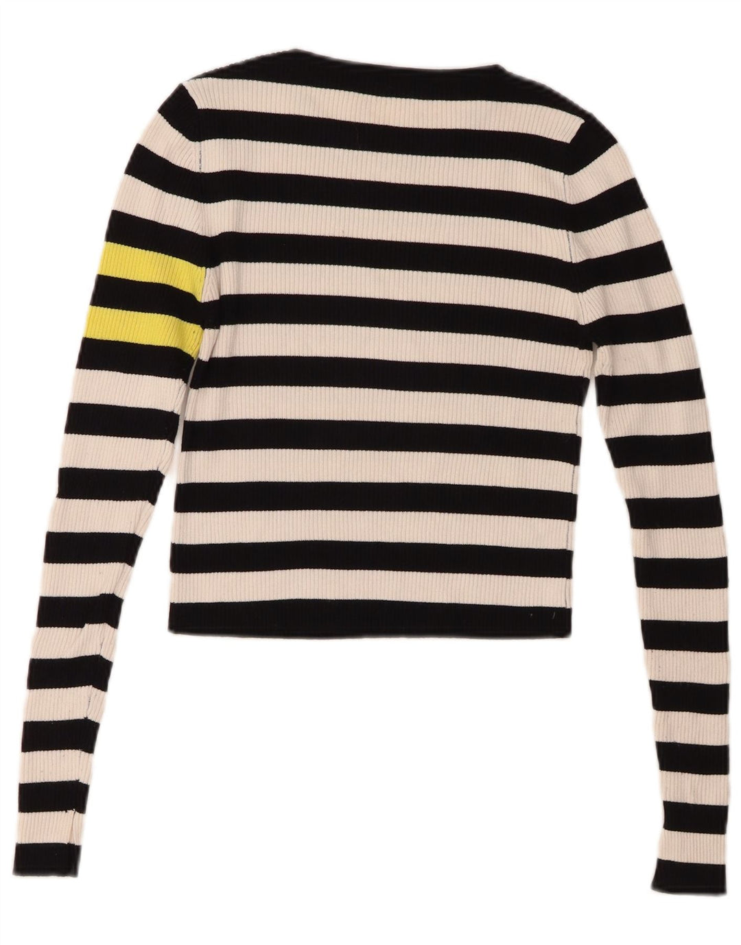 Zara Damen Crop Top Langarm UK 10 Small Marineblau gestreift