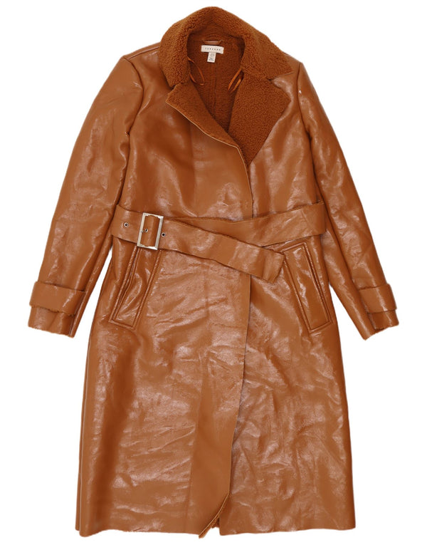 Topshop Sherpa-Mantel aus Kunstleder für Damen, UK 10, Größe S, Braun, Polyurethan