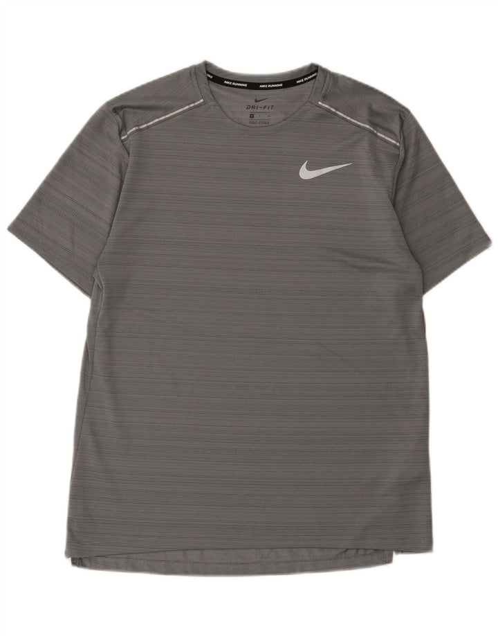 Nike Herren Dri Fit T-Shirt-Oberteil aus mittelgrauem Nadelstreifen-Polyester