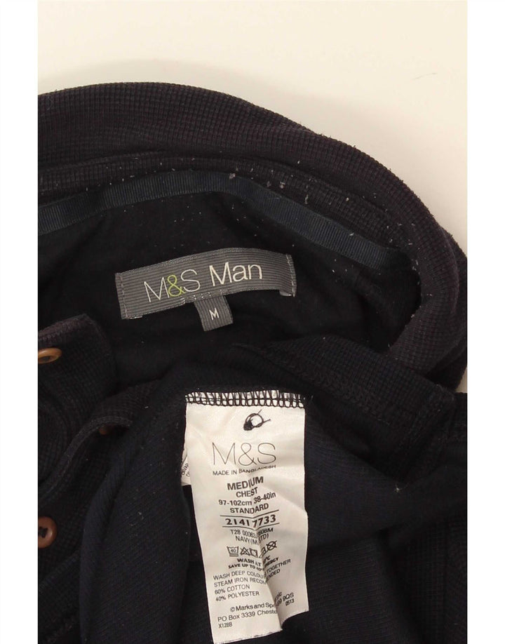 Marks & Spencer Herren-Langarm-Rugby-Poloshirt, mittelmarineblaue Baumwolle