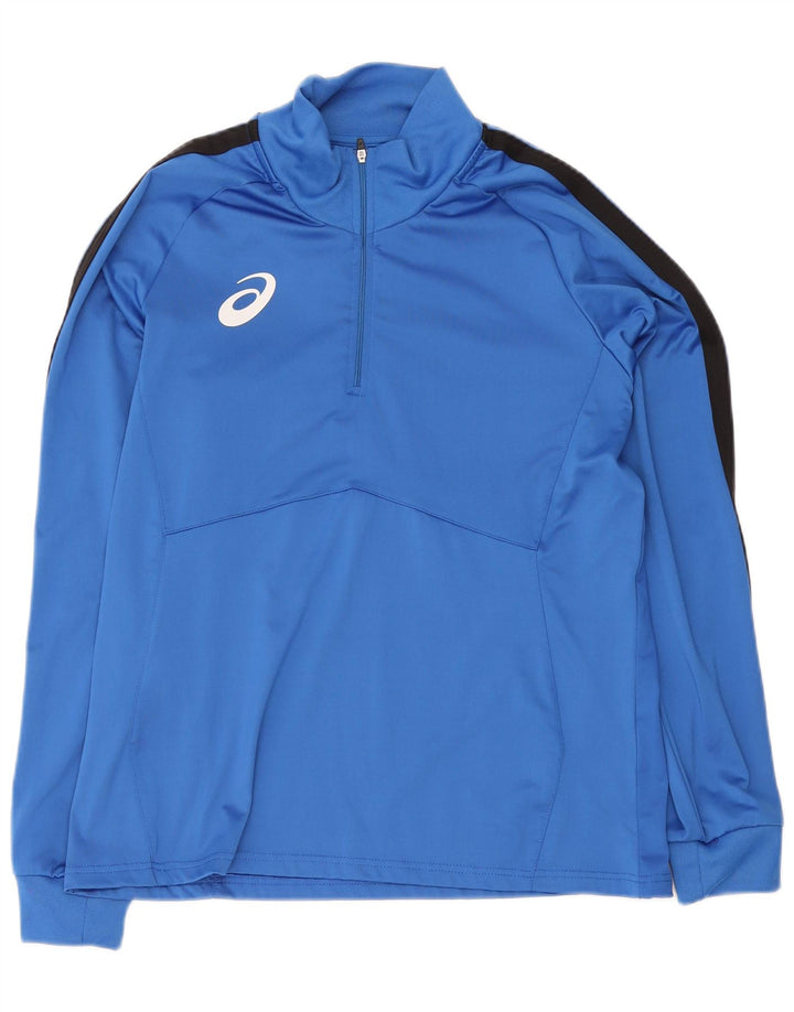 Asics Herren-Pullover-Trainingsanzugoberteil mit Reißverschluss am Hals, XL, blaues Farbblock-Polyester