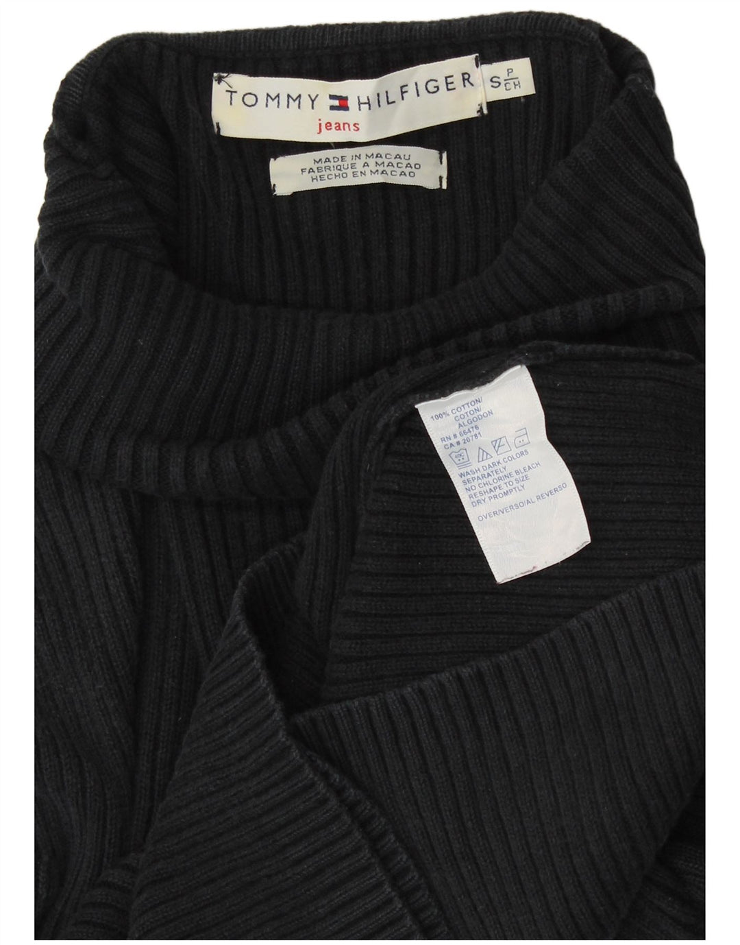 TOMMY HILFIGER Damen Rollkragenpullover Pullover UK 8 Small Schwarze Baumwolle