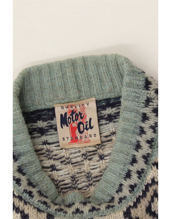 VINTAGE Mens Crew Neck Jumper Sweater Medium Multicoloured Fair Isle Wool Vintage Vintage and Second-Hand Vintage from Messina Hembry 