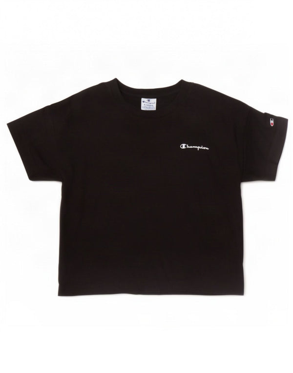 Champion Damen Crop T-Shirt Top UK 6 XS Schwarz Baumwolle
