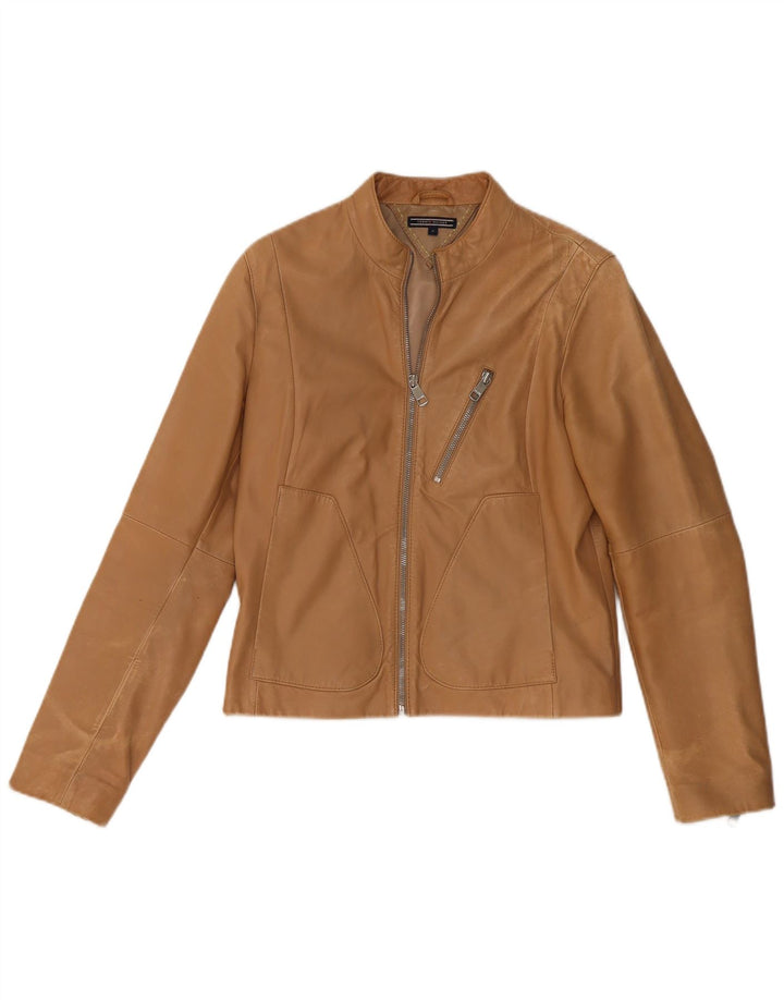 Tommy Hilfiger Damen Lederjacke UK 14 Mittelbraunes Leder