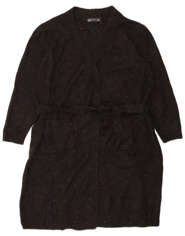 Marks & Spencer Womens Longline Cardigan Sweater UK 16 Large Black Flecked