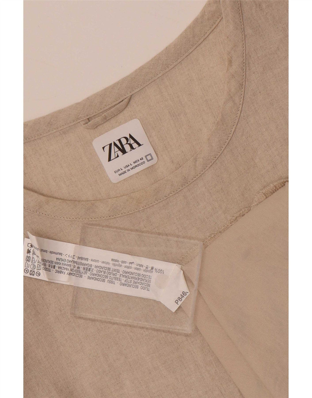 Zara Herren T-Shirt Top Large Beige Baumwolle